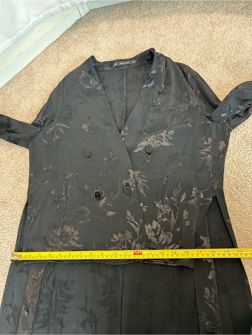Zara black satin floral embroidered jacquard Brocade high-low blazer jacket Sz L - Picture 10 of 14